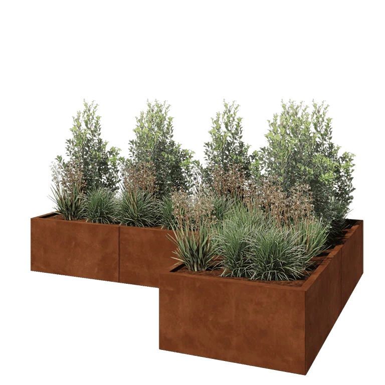 Cortenstaal plantenbak - L-vorm - 240 x 160 x 40 cm - Met bodemplaat