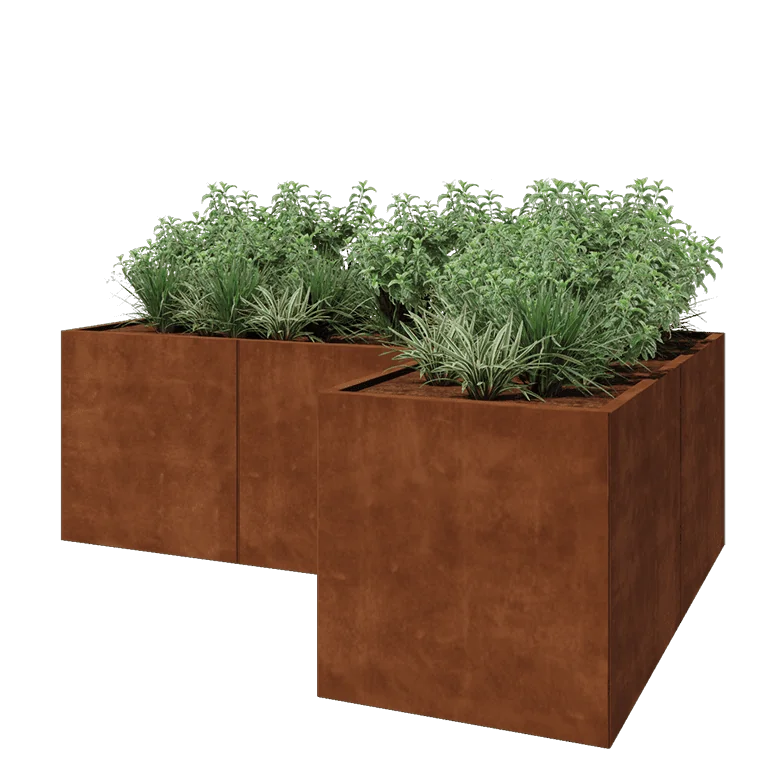 Cortenstaal plantenbak - L-vorm - 240 x 160 x 80 cm - Met bodemplaat