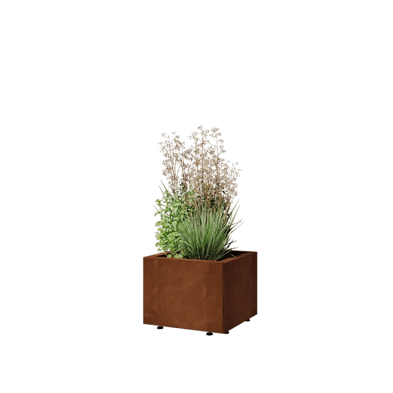 Cortenstaal plantenbak - Vierkant - 40 x 40 x 30 cm - Met bodemplaat - Met poten