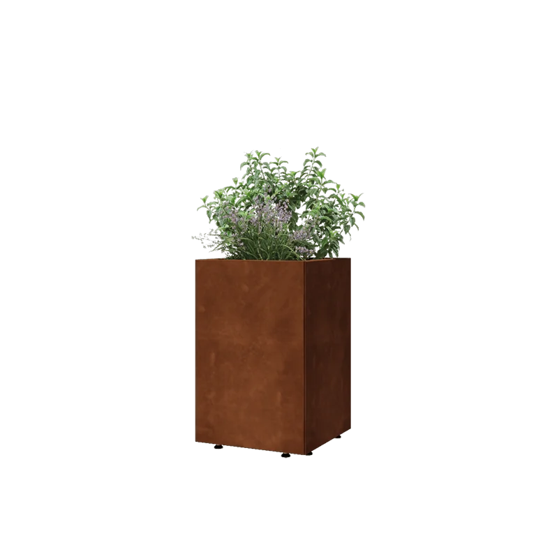 Cortenstaal plantenbak - Vierkant - 40 x 40 x 60 cm - Met bodemplaat - Met poten
