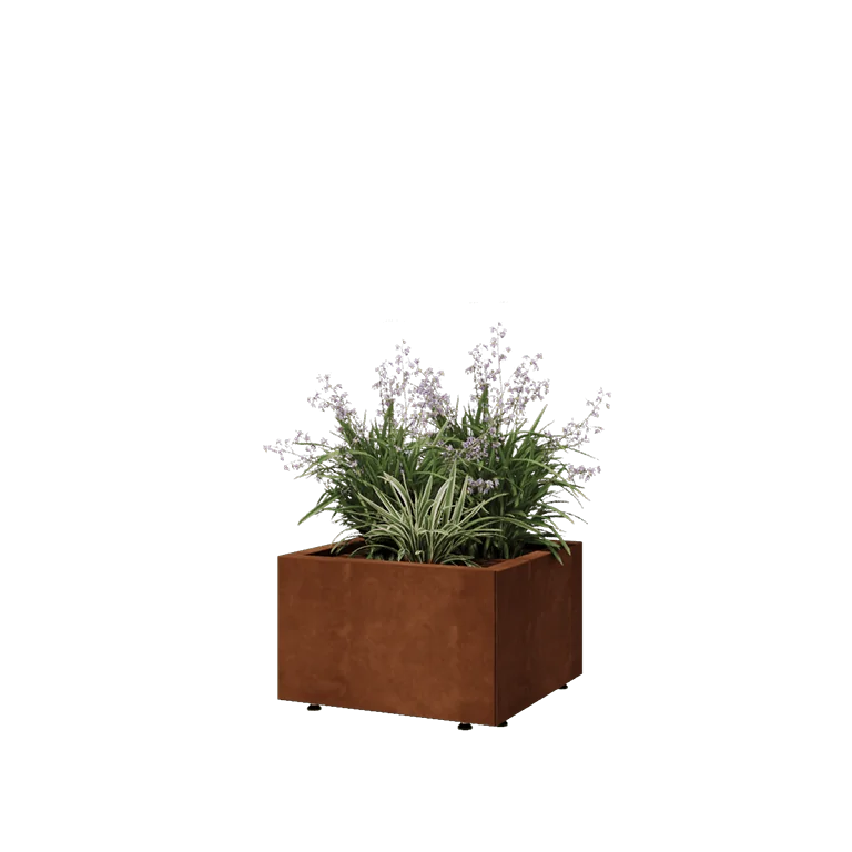 Cortenstaal plantenbak - Vierkant - 50 x 50 x 30 cm - Met bodemplaat - Met poten