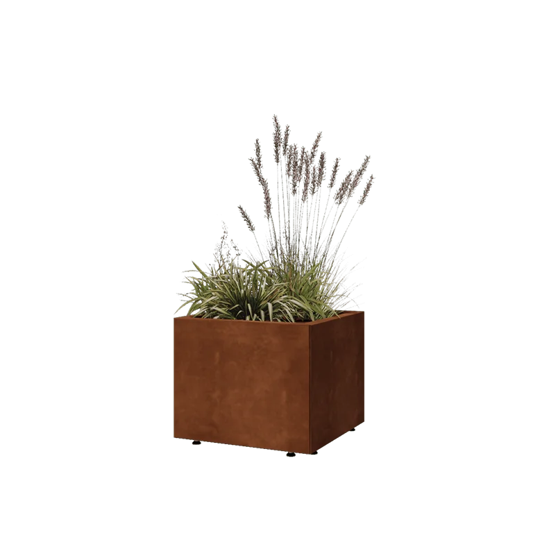Cortenstaal plantenbak - Vierkant - 50 x 50 x 40 cm - Met bodemplaat - Met poten