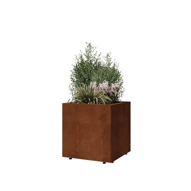 Cortenstaal plantenbak - Vierkant - 50 x 50 x 50 cm - Met bodemplaat - Met poten