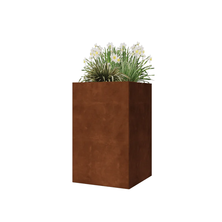 Cortenstaal plantenbak - Vierkant - 50 x 50 x 80 cm - Met bodemplaat