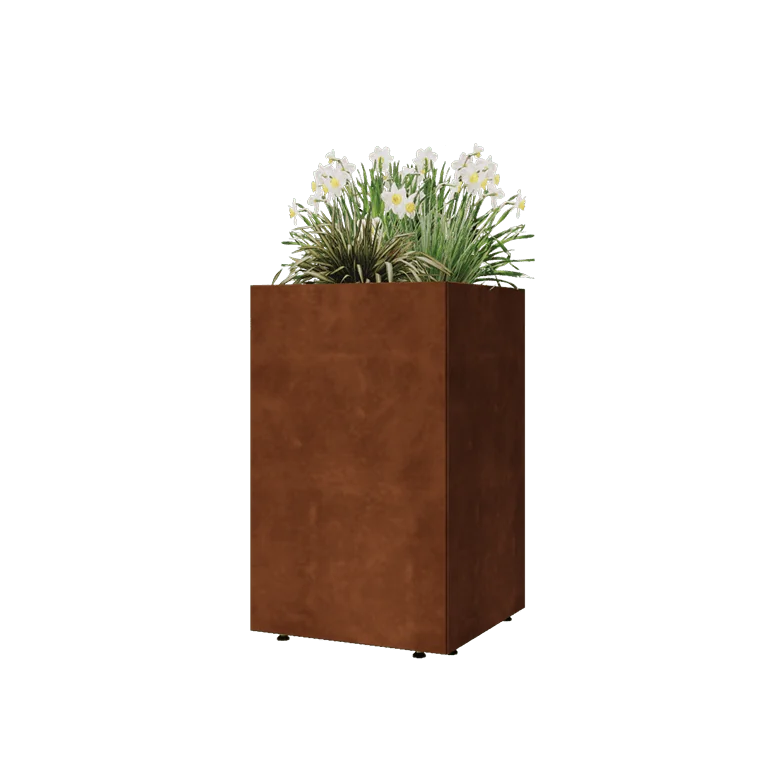Cortenstaal plantenbak - Vierkant - 50 x 50 x 80 cm - Met bodemplaat - Met poten