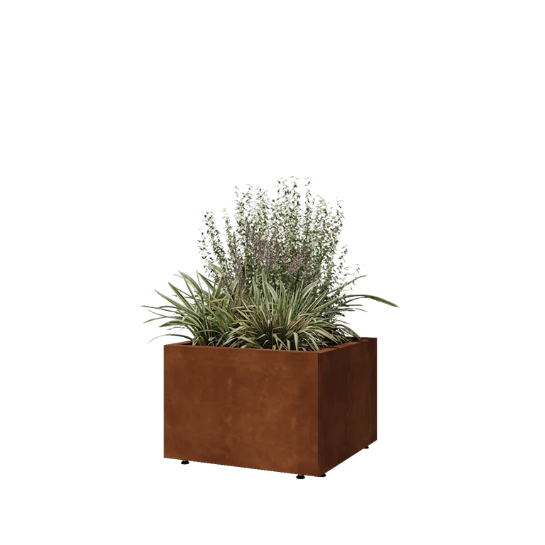 Cortenstaal plantenbak - Vierkant - 60 x 60 x 40 cm - Met bodemplaat - Met poten