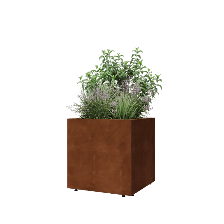 Cortenstaal plantenbak - Vierkant - 60 x 60 x 60 cm - Met bodemplaat - Met poten