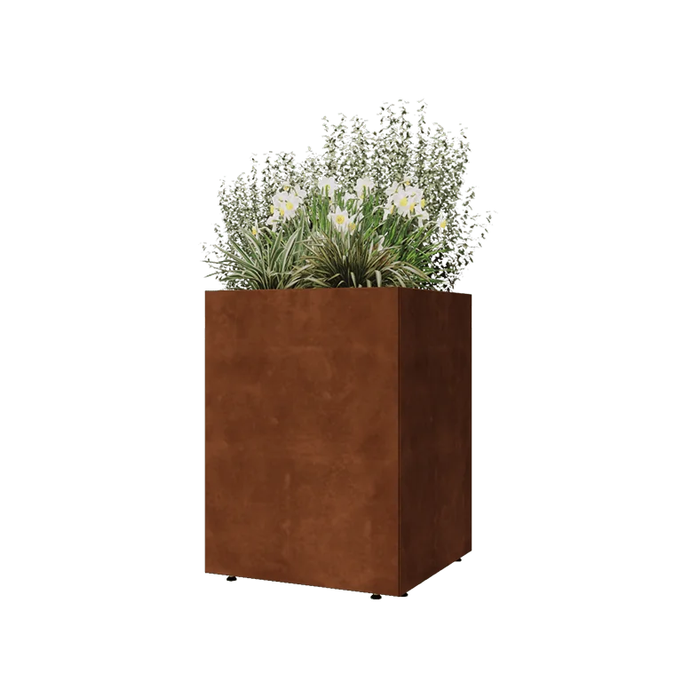 Cortenstaal plantenbak - Vierkant - 60 x 60 x 80 cm - Met bodemplaat - Met poten