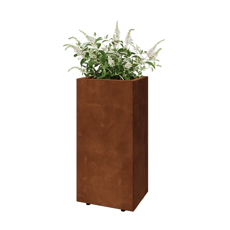 Cortenstaal plantenbak - Rechthoek - 40 x 30 x 80 cm - Met bodemplaat - Met poten