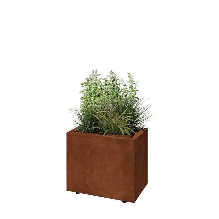 Cortenstaal plantenbak - Rechthoek - 50 x 30 x 40 cm - Met bodemplaat - Met poten