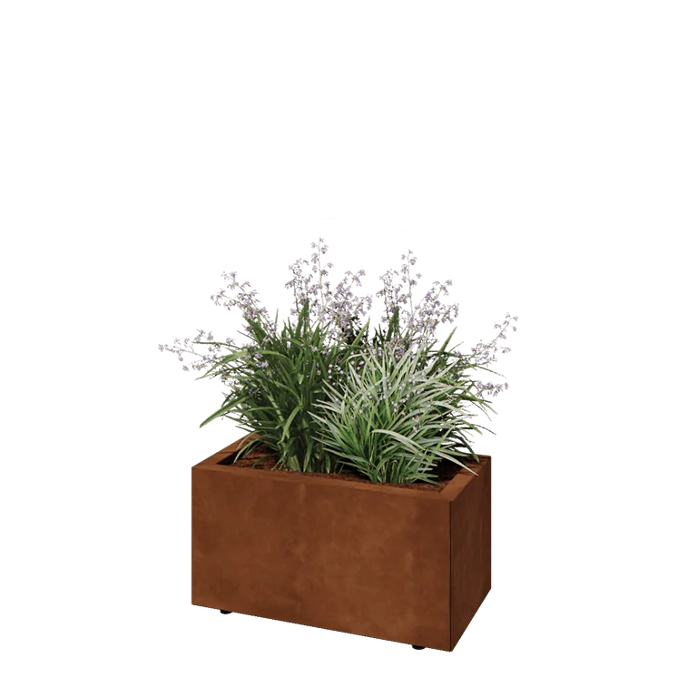 Cortenstaal plantenbak - Rechthoek - 60 x 30 x 30 cm - Met bodemplaat - Met poten
