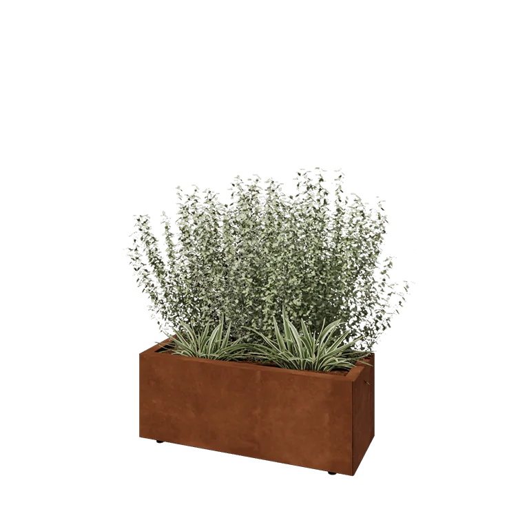 Cortenstaal plantenbak - Rechthoek - 80 x 30 x 30 cm - Met bodemplaat - Met poten