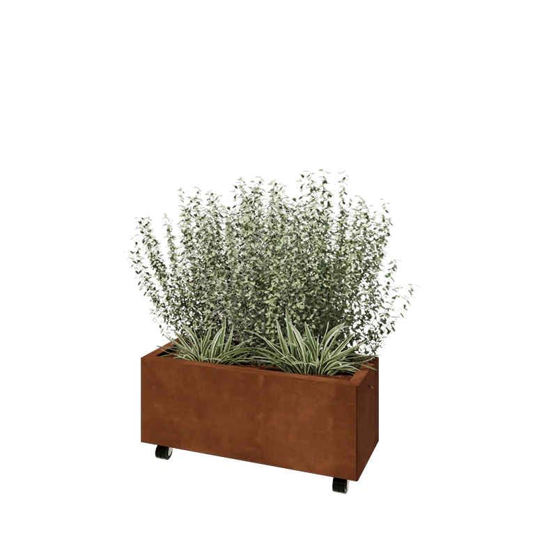 Cortenstaal plantenbak - Rechthoek - 80 x 30 x 30 cm - Met bodemplaat - Met wielen