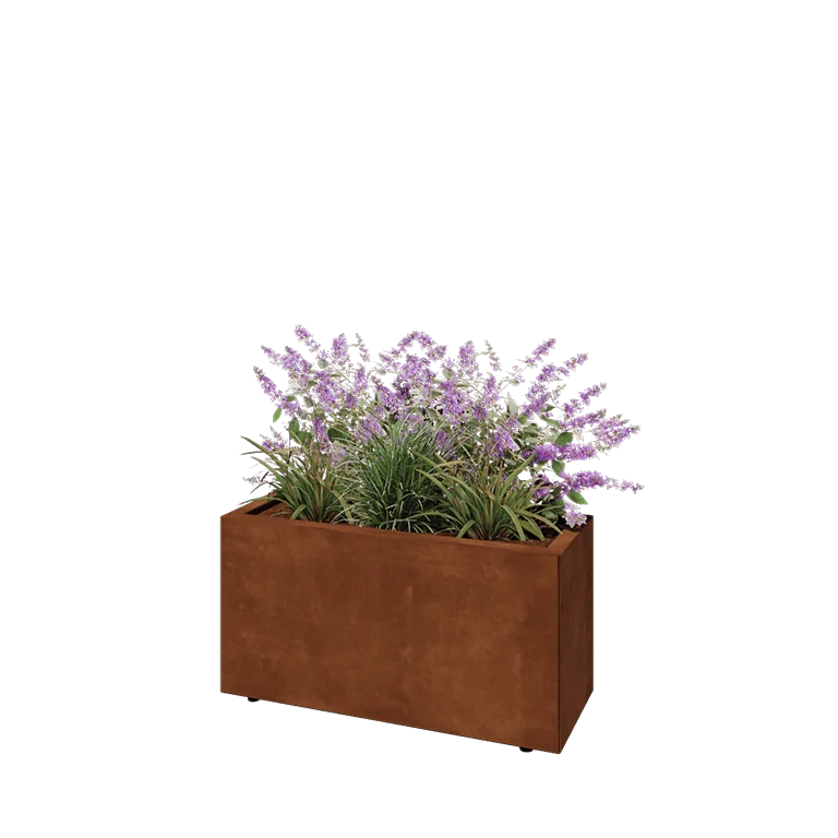 Cortenstaal plantenbak - Rechthoek - 80 x 30 x 40 cm - Met bodemplaat - Met poten