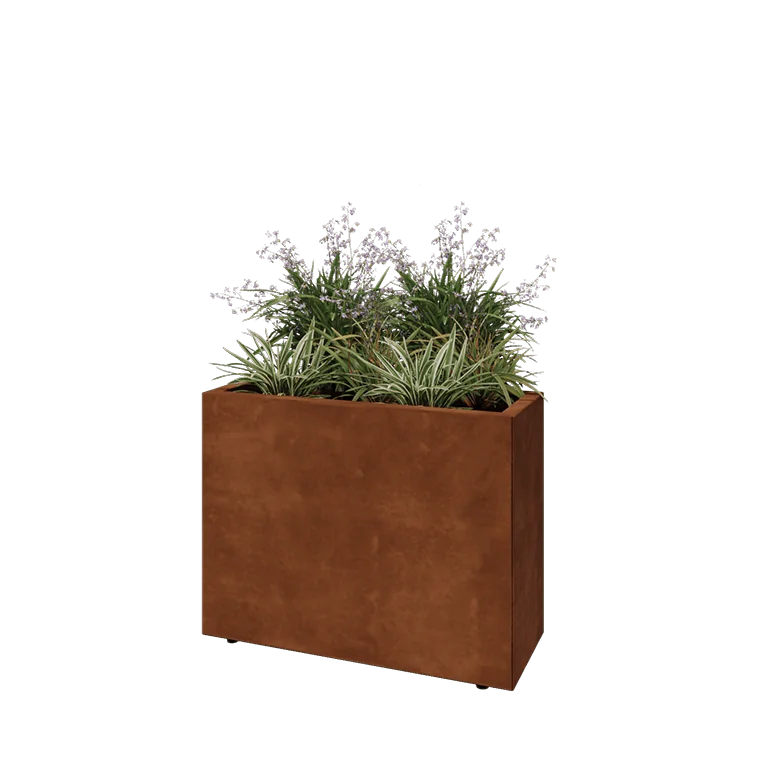 Cortenstaal plantenbak - Rechthoek - 80 x 30 x 60 cm - Met bodemplaat - Met poten