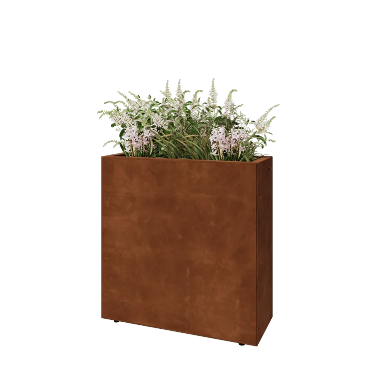 Cortenstaal plantenbak - Rechthoek - 80 x 30 x 80 cm - Met bodemplaat - Met poten