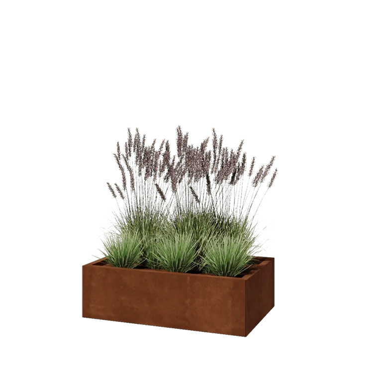 Cortenstaal plantenbak - Rechthoek - 100 x 60 x 30 cm - Met bodemplaat