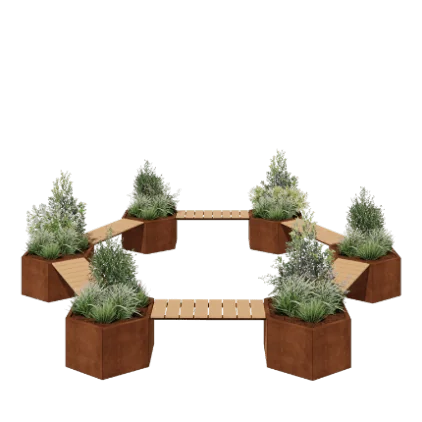 Cortenstaal plantenbak - Kampvuur opstelling - 502,2 x 459,2 x 50 cm - Met bankje - Zonder bodemplaat