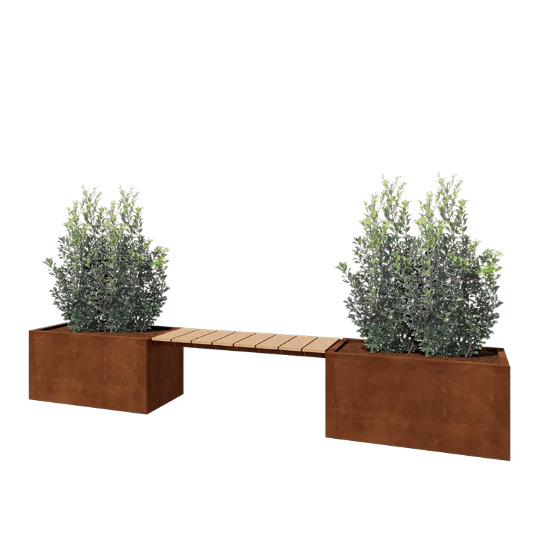 Cortenstaal plantenbak - Rechthoek - 321,2 x 50 x 50 cm - Met bankje - Met bodemplaat