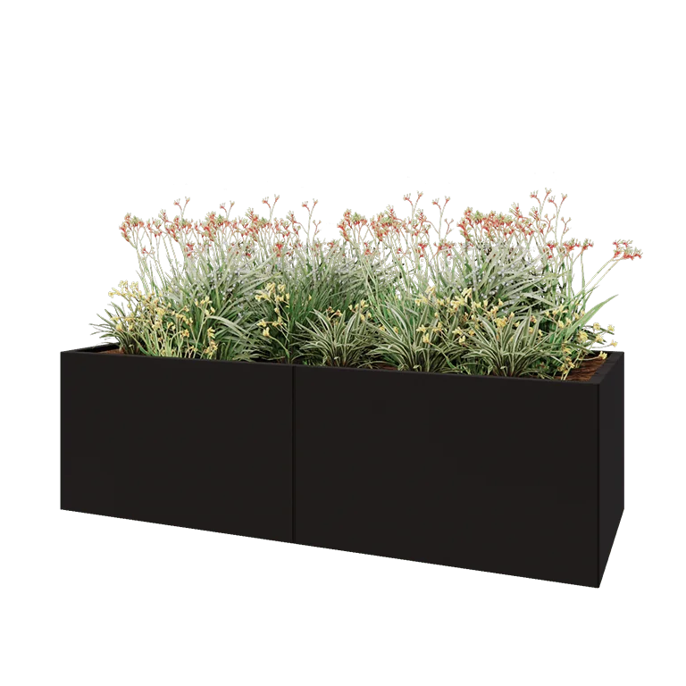 Stalen plantenbak XXL - Rechthoek - 200 x 80 x 60 cm - RAL9005 mat (zwart) - Met bodemplaat