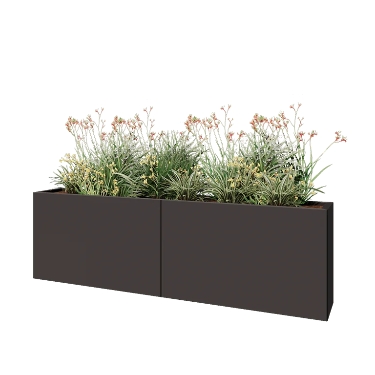 Stalen plantenbak XXL - Rechthoek - 200 x 30 x 60 cm - RAL7016 mat (antraciet grijs) - Met bodemplaat