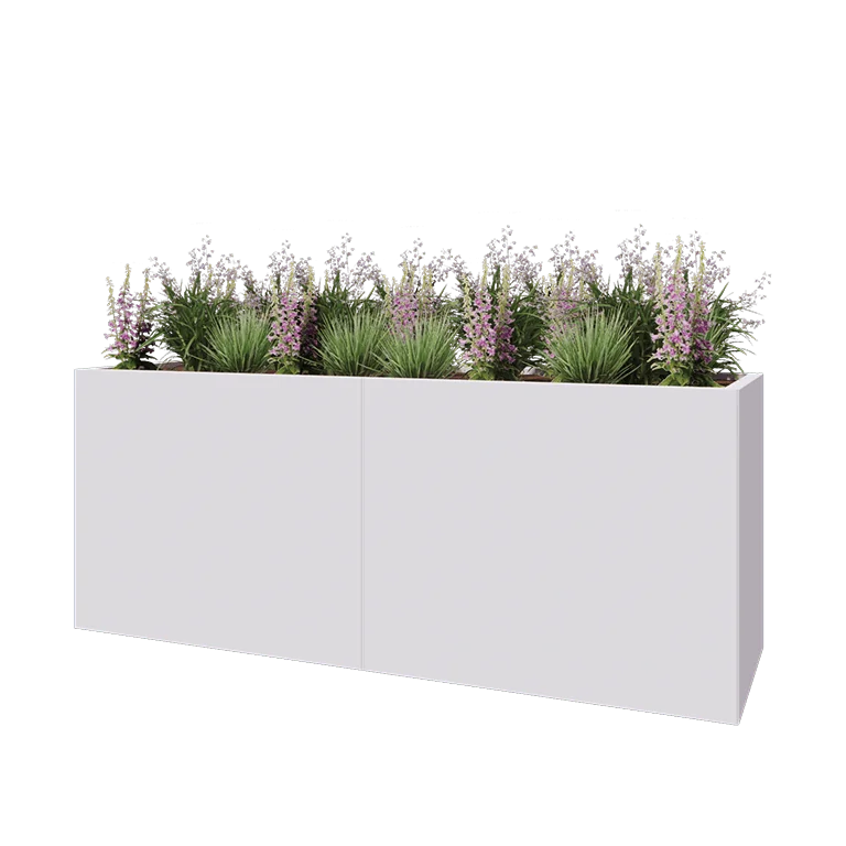 Stalen plantenbak XXL - Rechthoek - 200 x 60 x 80 cm - RAL9010 mat (wit) - Met bodemplaat