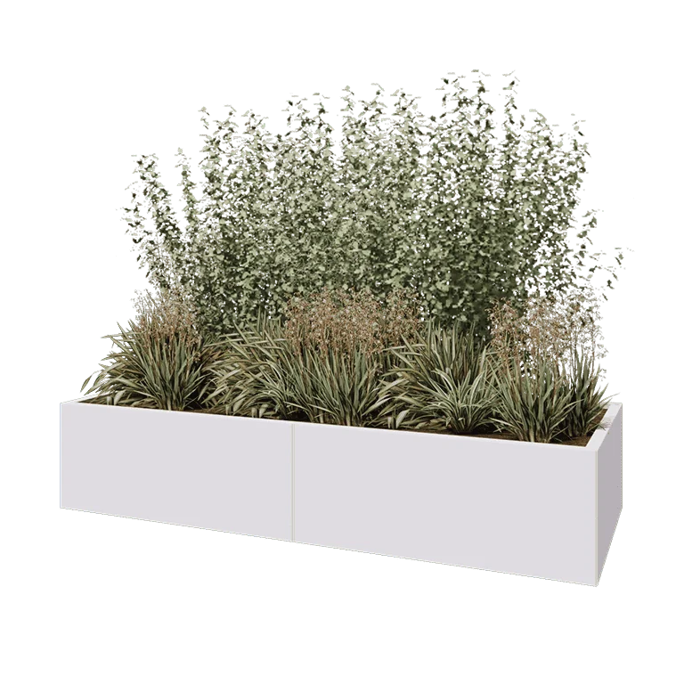 Stalen plantenbak XXL - Rechthoek - 200 x 80 x 40 cm - RAL9010 mat (wit) - Met bodemplaat
