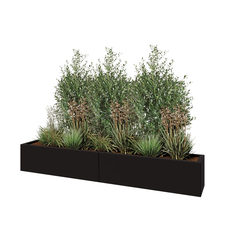 Stalen plantenbak XXL - Rechthoek - 200 x 30 x 30 cm - RAL9005 mat (zwart) - Zonder bodemplaat