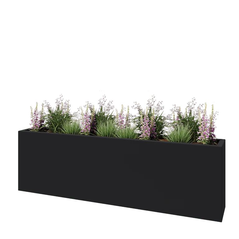 Polyester plantenbak - Rechthoek - 200 x 30 x 60 cm - RAL7021 mat (zwartgrijs) - Met bodem