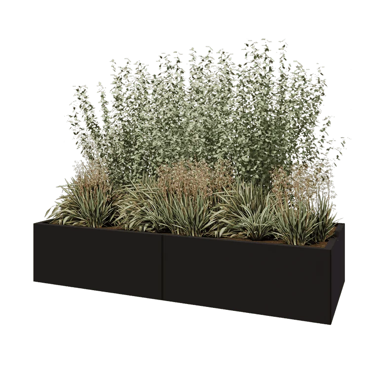 Stalen plantenbak XXL - Rechthoek - 200 x 80 x 40 cm - RAL9005 mat (zwart) - Met bodemplaat
