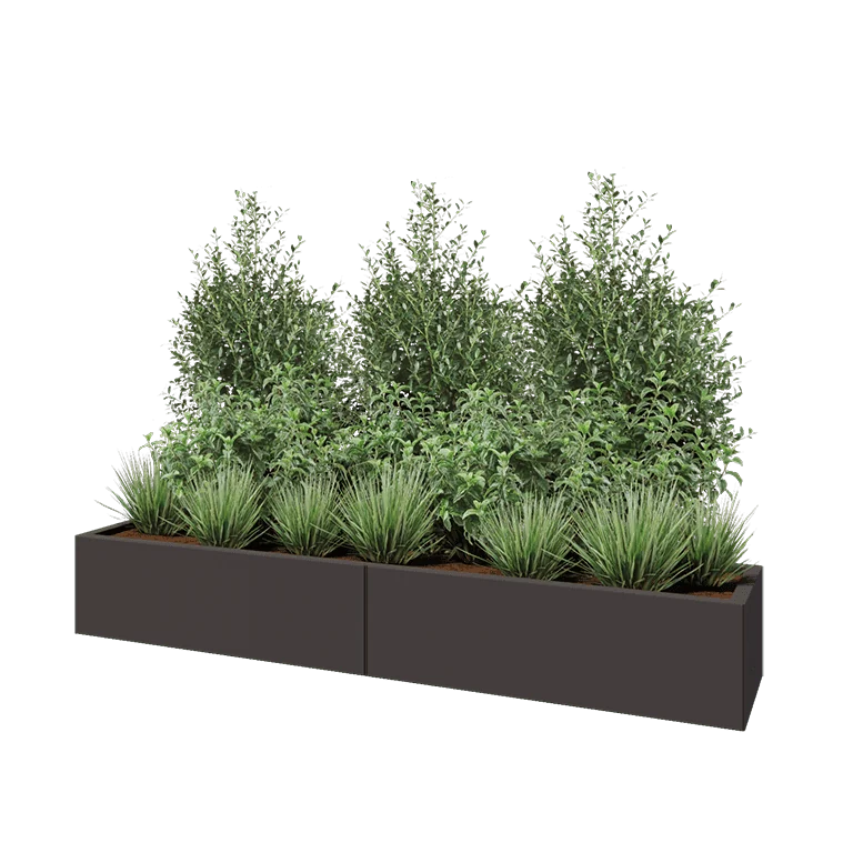 Stalen plantenbak XXL - Rechthoek - 200 x 40 x 30 cm - RAL7016 mat (antraciet grijs) - Met bodemplaat