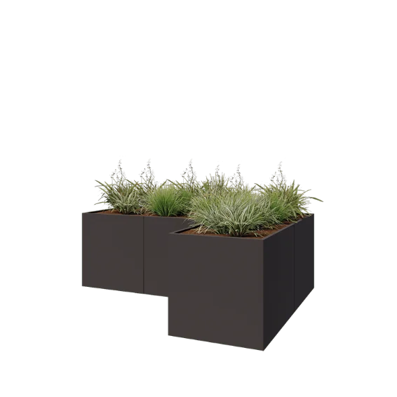 Stalen plantenbak - L-vorm - 300 x 200 x 100 cm - RAL7016 mat (antraciet grijs) - Zonder bodemplaat