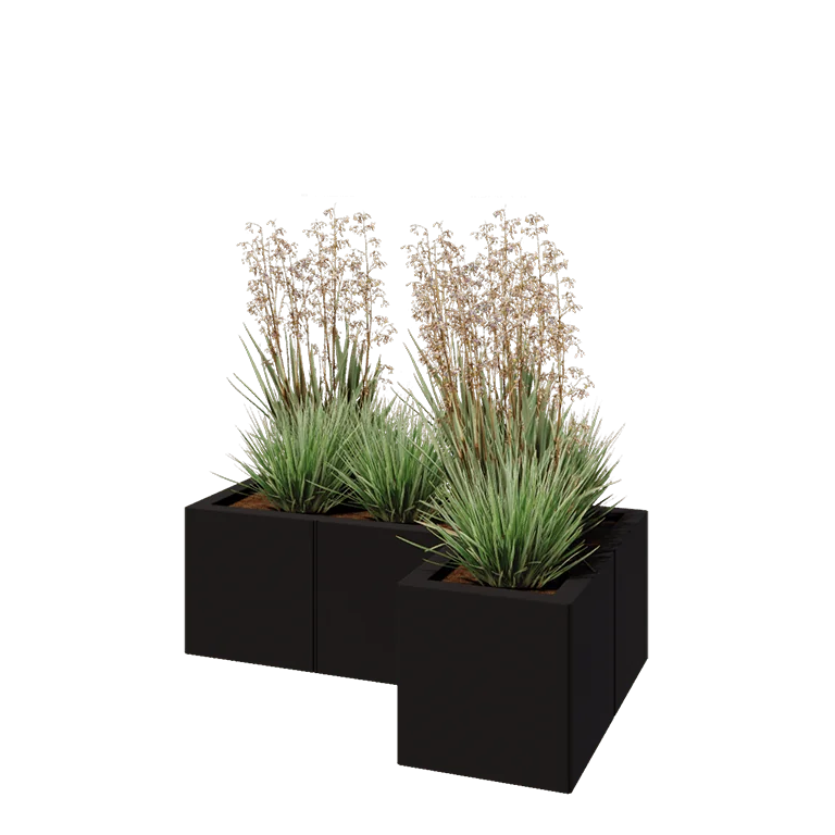 Stalen plantenbak - L-vorm - 90 x 60 x 30 cm - RAL9005 mat (zwart) - Met bodemplaat