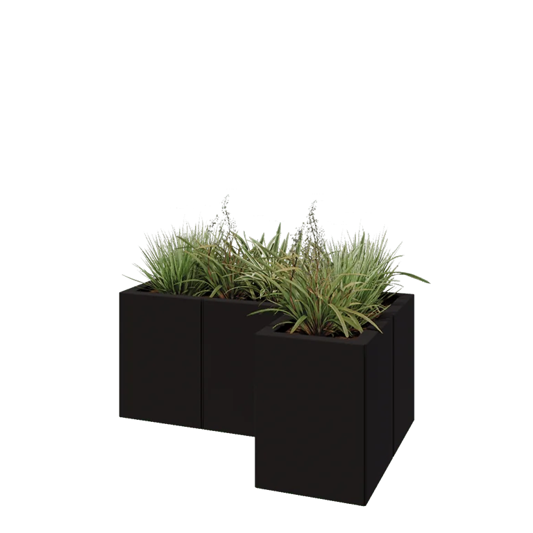Stalen plantenbak - L-vorm - 90 x 60 x 40 cm - RAL9005 mat (zwart) - Zonder bodemplaat