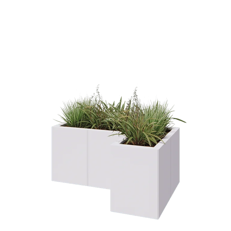 Stalen plantenbak - L-vorm - 90 x 60 x 40 cm - RAL9010 mat (wit) - Met bodemplaat