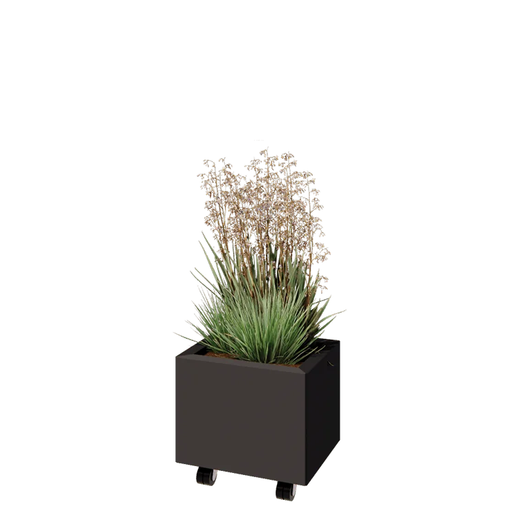 Stalen plantenbak - Rechthoek - 40 x 30 x 30 cm - RAL7016 mat (antraciet grijs) - Met bodemplaat - Met wielen