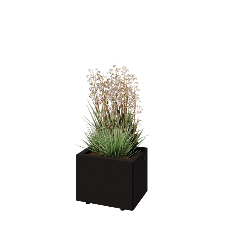 Stalen plantenbak - Rechthoek - 40 x 30 x 30 cm - RAL9005 mat (zwart) - Met bodemplaat - Met poten