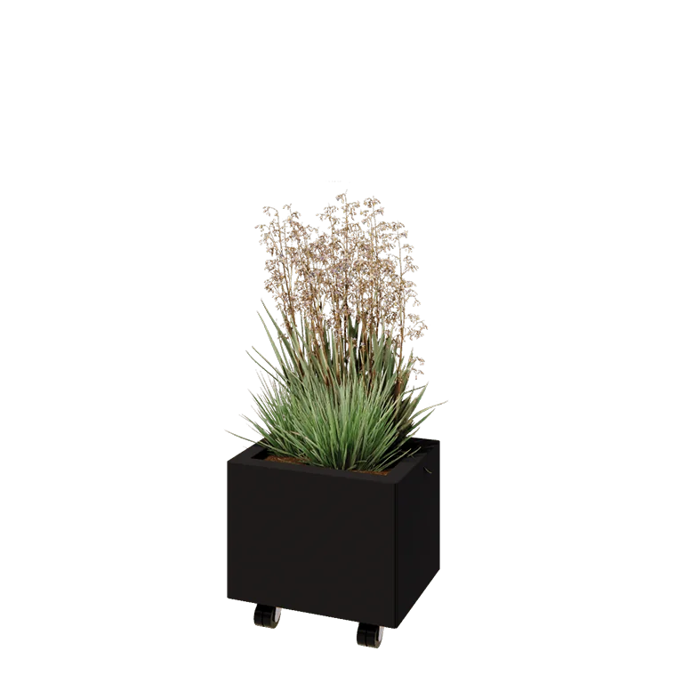 Stalen plantenbak - Rechthoek - 40 x 30 x 30 cm - RAL9005 mat (zwart) - Met bodemplaat - Met wielen