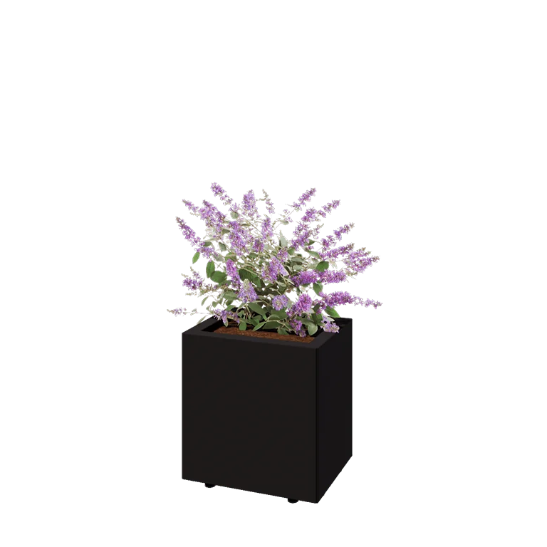 Stalen plantenbak - Rechthoek - 40 x 30 x 40 cm - RAL9005 mat (zwart) - Met bodemplaat - Met poten