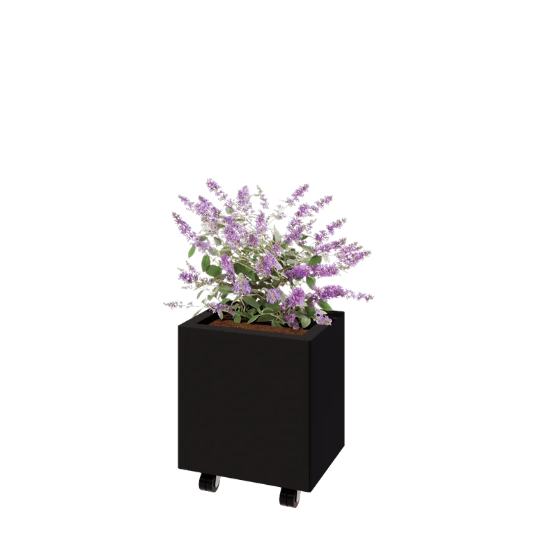 Stalen plantenbak - Rechthoek - 40 x 30 x 40 cm - RAL9005 mat (zwart) - Met bodemplaat - Met wielen