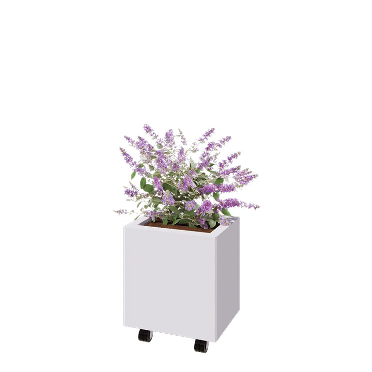 Stalen plantenbak - Rechthoek - 40 x 30 x 40 cm - RAL9010 mat (wit) - Met bodemplaat - Met wielen
