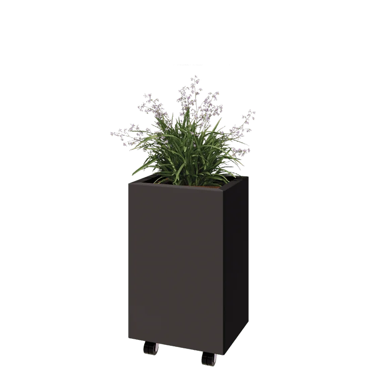 Stalen plantenbak - Rechthoek - 40 x 30 x 60 cm - RAL7016 mat (antraciet grijs) - Met bodemplaat - Met wielen