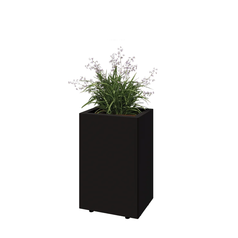 Stalen plantenbak - Rechthoek - 40 x 30 x 60 cm - RAL9005 mat (zwart) - Met bodemplaat - Met poten