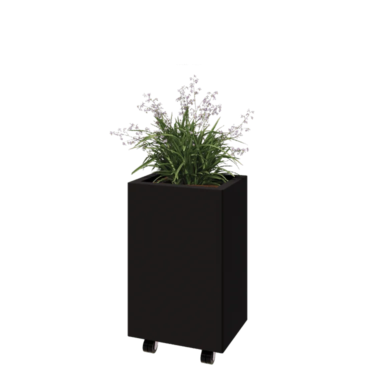 Stalen plantenbak - Rechthoek - 40 x 30 x 60 cm - RAL9005 mat (zwart) - Met bodemplaat - Met wielen
