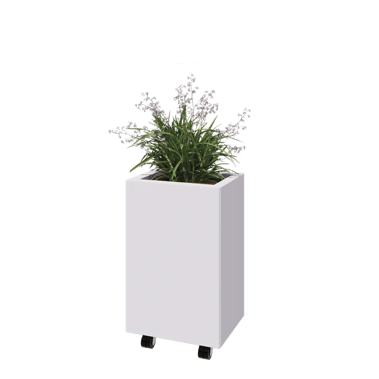 Stalen plantenbak - Rechthoek - 40 x 30 x 60 cm - RAL9010 mat (wit) - Met bodemplaat - Met wielen