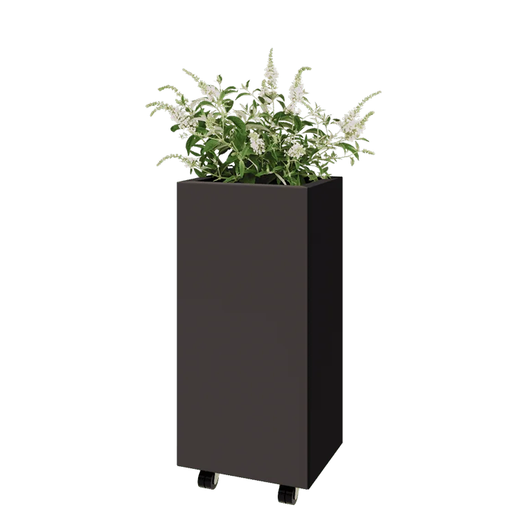 Stalen plantenbak - Rechthoek - 40 x 30 x 80 cm - RAL7016 mat (antraciet grijs) - Met bodemplaat - Met wielen