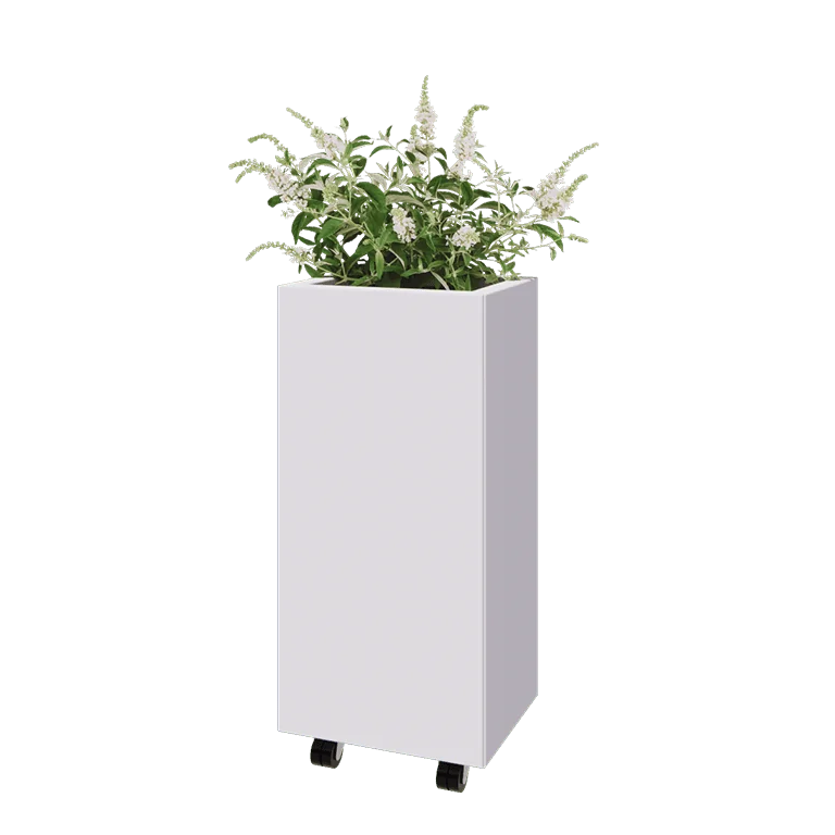 Stalen plantenbak - Rechthoek - 40 x 30 x 80 cm - RAL9010 mat (wit) - Met bodemplaat - Met wielen