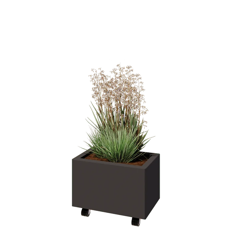 Stalen plantenbak - Rechthoek - 50 x 30 x 30 cm - Andere RAL kleur - Met bodemplaat - Met wielen