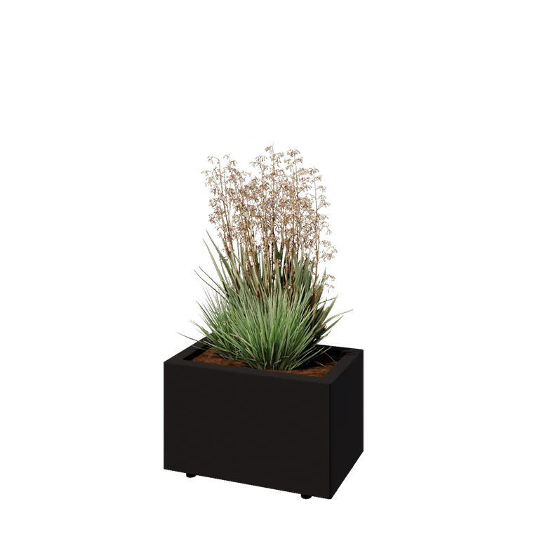 Stalen plantenbak - Rechthoek - 50 x 30 x 30 cm - RAL9005 mat (zwart) - Met bodemplaat - Met poten