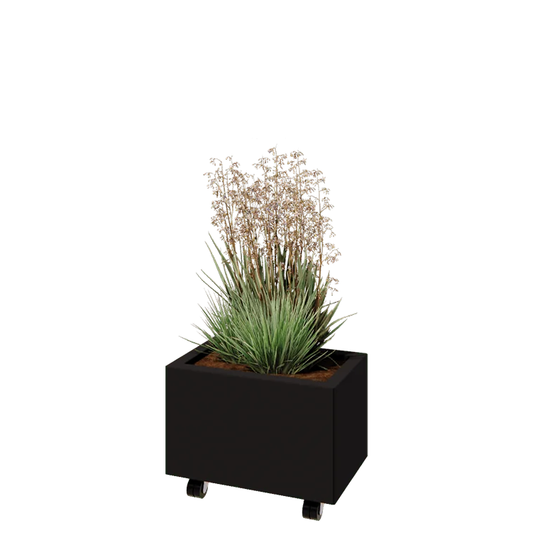 Stalen plantenbak - Rechthoek - 50 x 30 x 30 cm - RAL9005 mat (zwart) - Met bodemplaat - Met wielen